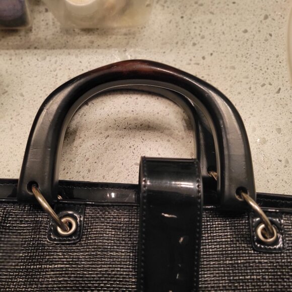 Ann Taylor Black Woven Tote with Wooden Handles - Picture 4 of 10